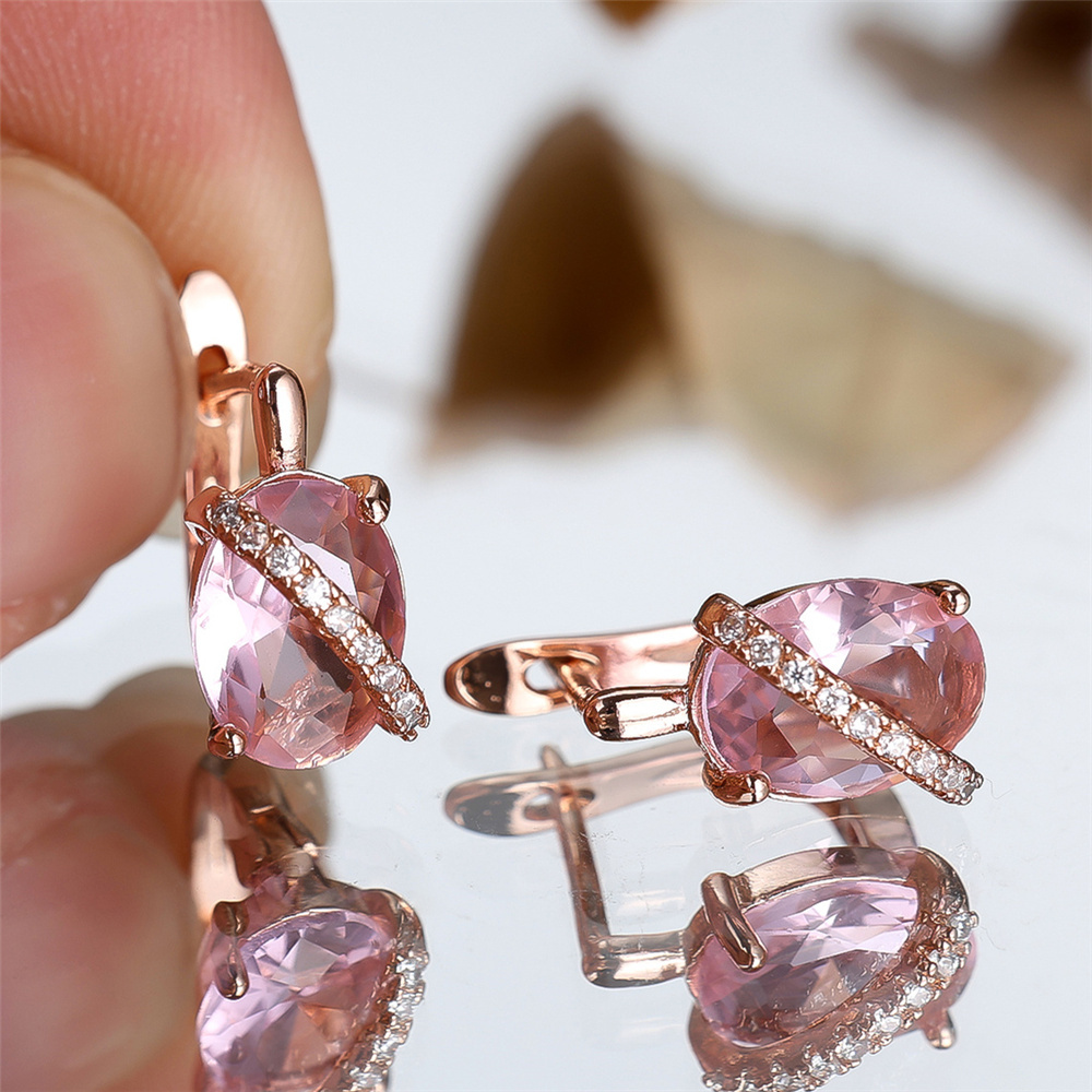 Women's Synthetic Zirconia Oval-Cut Pink Stone Earrings, Valentine's Day